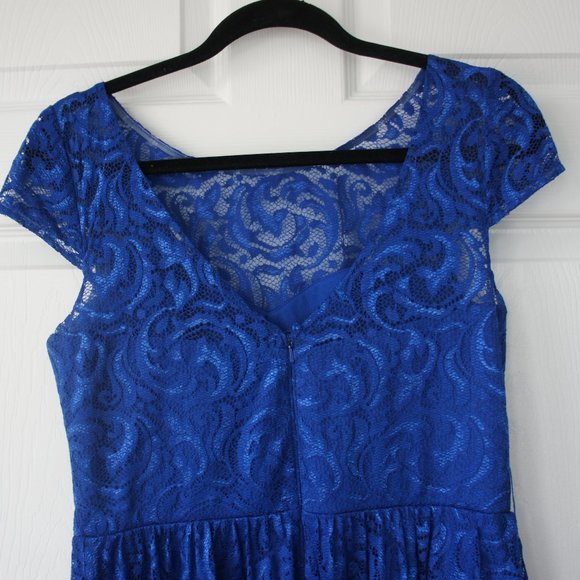 Marina Bright Blue Lace Dress Size 8 with belt - Picture 14 of 16